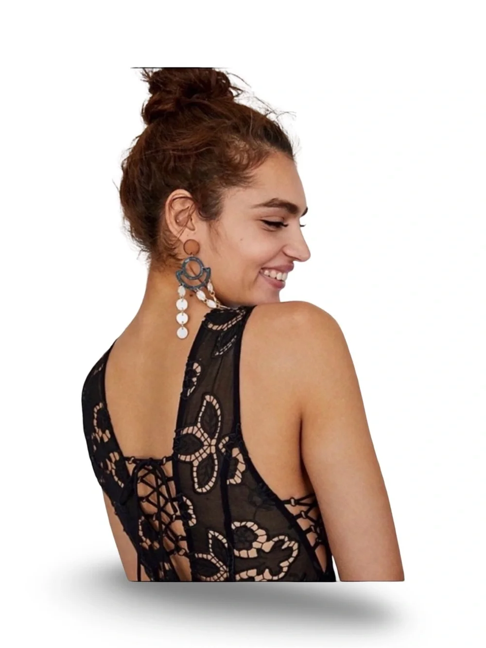 Free People Black Lace High-Low‎ Dress with Side Cutouts, XS